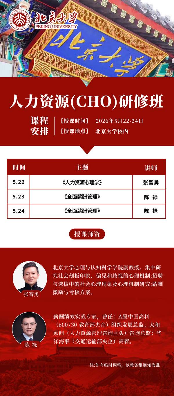 北京大学 | 张智勇/陈禄 | 人力资源CHO研修班 | 5月22-24日