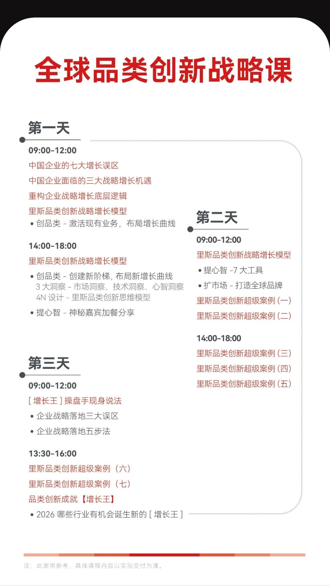 里斯《全球品类创新战略课》65期上海站2026年7月10-12日：重新定义增长战略